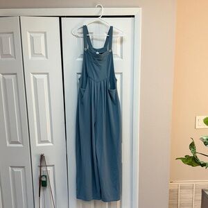 HALARA Blue Wide Leg Waffle Knit Overalls